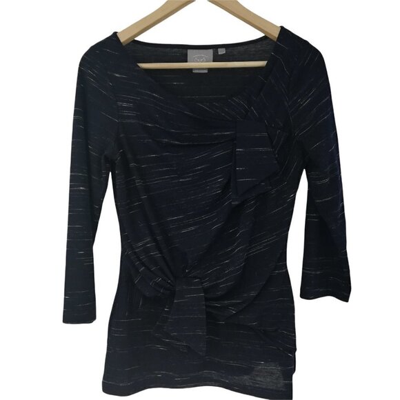 Anthropologie Tops - Vanessa Virginia Anthro Draped Bow Shirt Size S Heathered Space Dye Black Tied